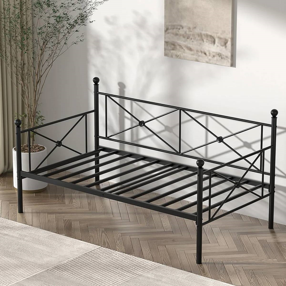 Twin size Classic Heavy Duty Metal Day Bed Frame in Black Finish-2