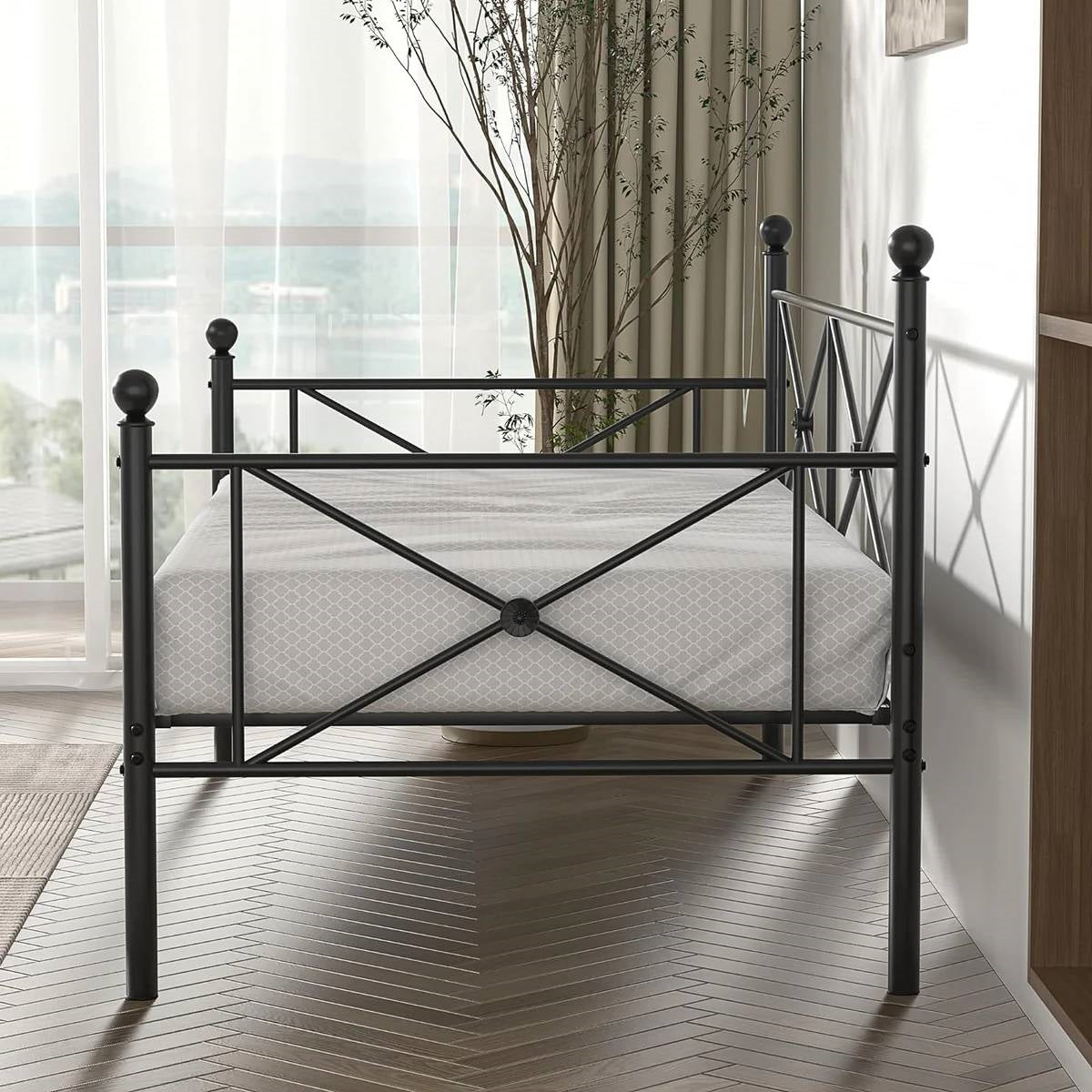Twin size Classic Heavy Duty Metal Day Bed Frame in Black Finish-3