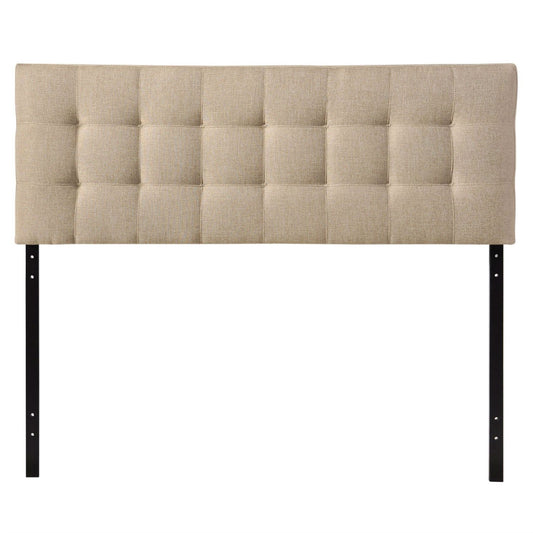 King size Beige Fabric Upholstered Headboard with Modern Tufting-0