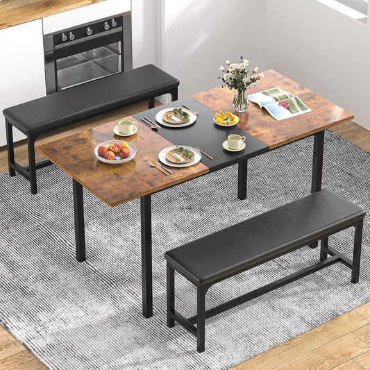Modern 3-Piece Dining Set with Expandable Kitchen Table and 2 Backless Benches-0
