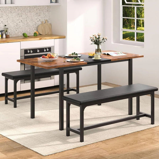Modern 3-Piece Dining Set with Expandable Kitchen Table and 2 Backless Benches-1