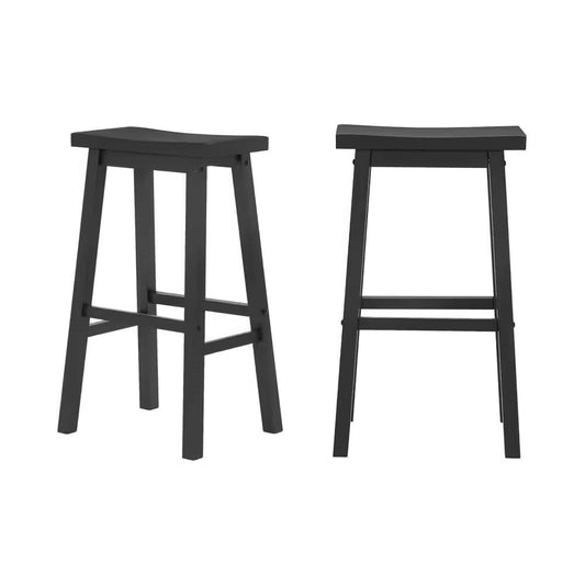 Set of 2 Farmhouse Bar Height Saddle Seat Barstool in Charcoal Black Wood Finish-1