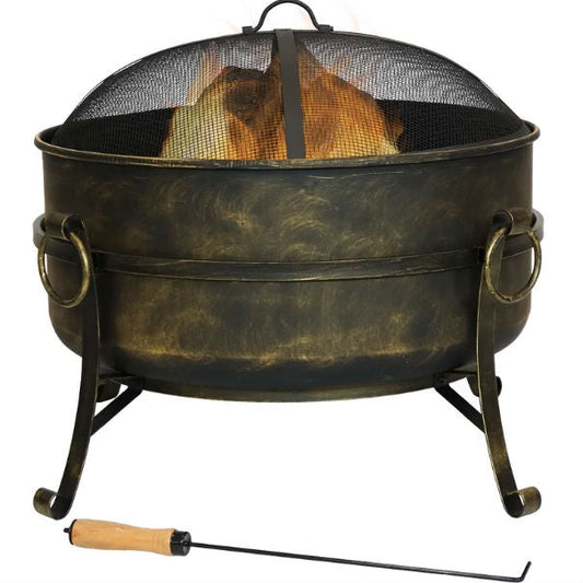 Outdoor 24-inch Diameter Steel Cauldron Wood Burning Fire Pit-0