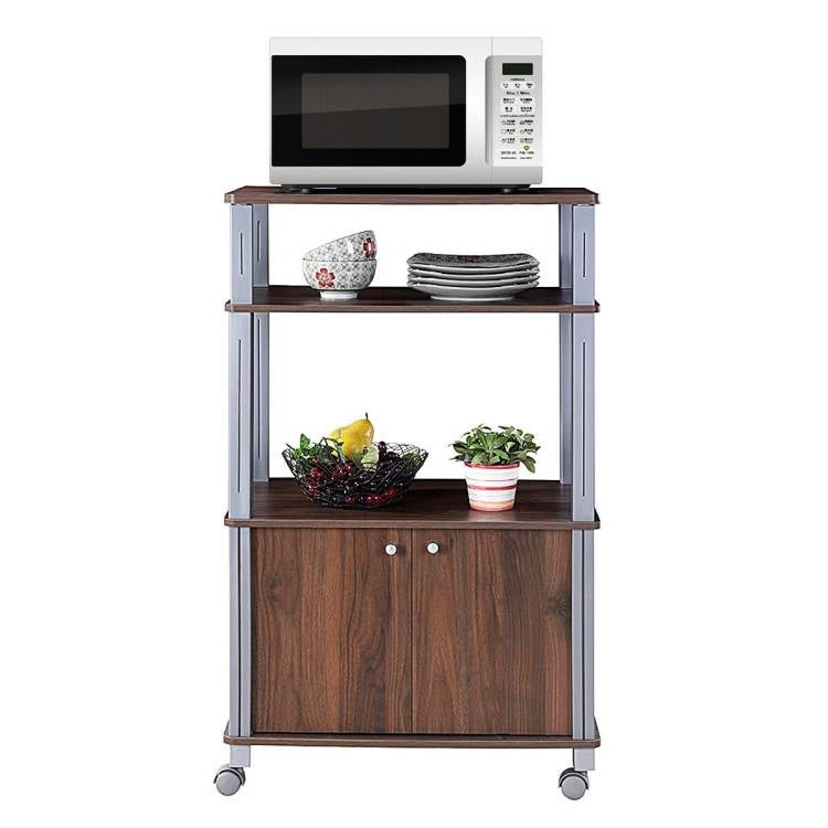 Modern 3-Shelf Kitchen Baker’s Rack Cart on Wheels in Brown Wood Finish-0