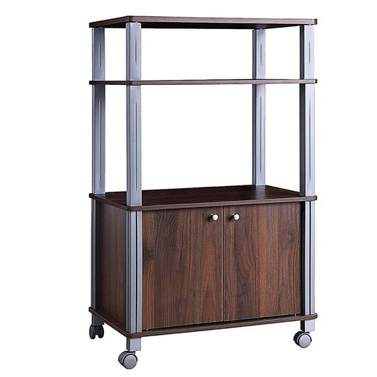 Modern 3-Shelf Kitchen Baker’s Rack Cart on Wheels in Brown Wood Finish-1