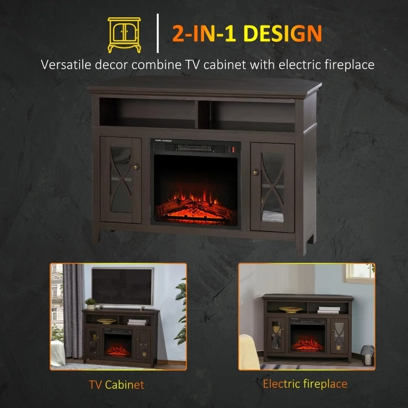 Espresso Electric Fireplace Mantel TV Stand w/ Adjustable Shelves 2 Storage Cabinets-2