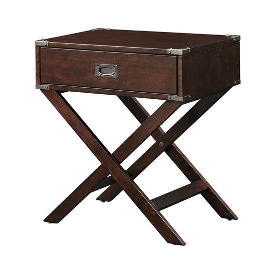 Espresso Brown Wood 1-Drawer End Table Nightstand with X Legs-0