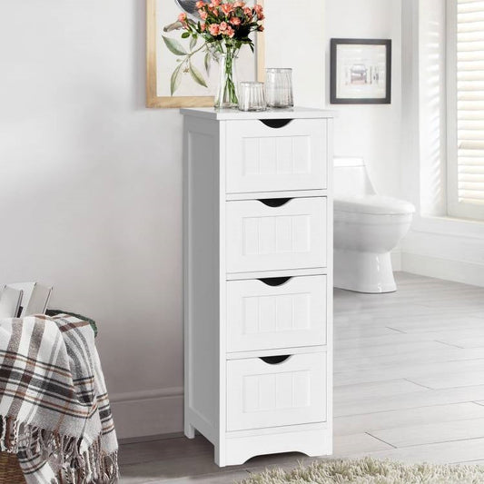 Modern Farmhouse 4-Drawer Bathroom Linen Floor Cabinet in White Wood Finish-0