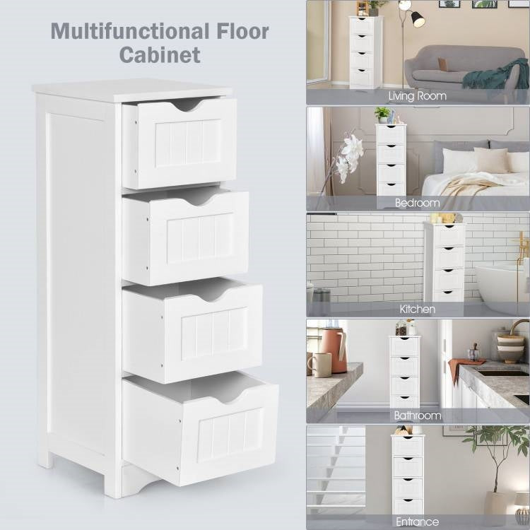 Modern Farmhouse 4-Drawer Bathroom Linen Floor Cabinet in White Wood Finish-3