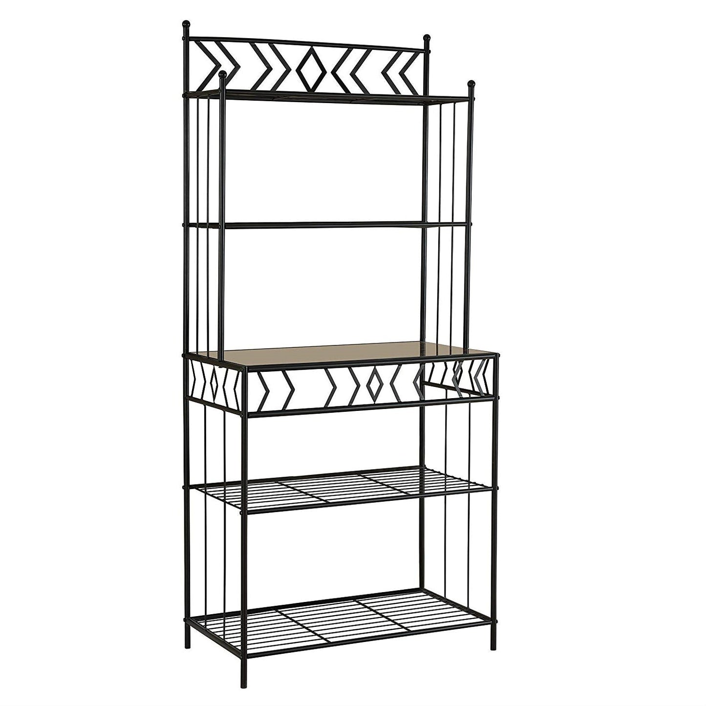Kitchen Bakers Rack in Black Metal with Marble Finish Top-0
