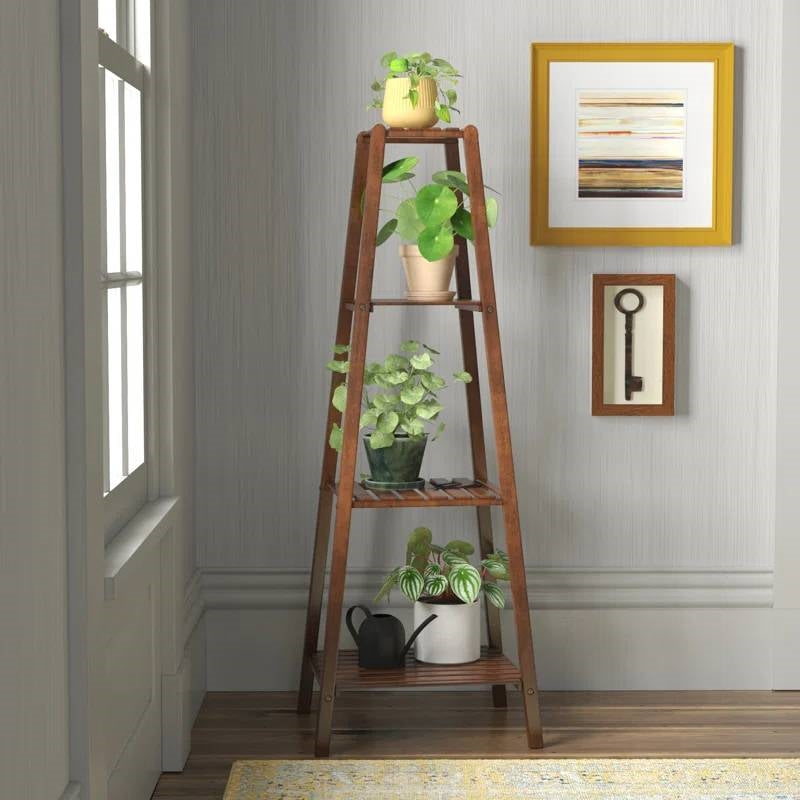 Modern Boho Wooden 4-Shelf Pyramidal Plant Stand-1