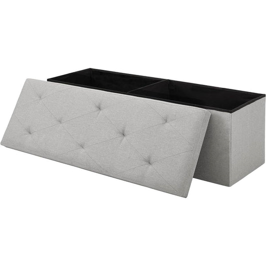 Light Grey Linen Upholstered Bedroom Living Room Entryway Storage Bench Ottoman-0