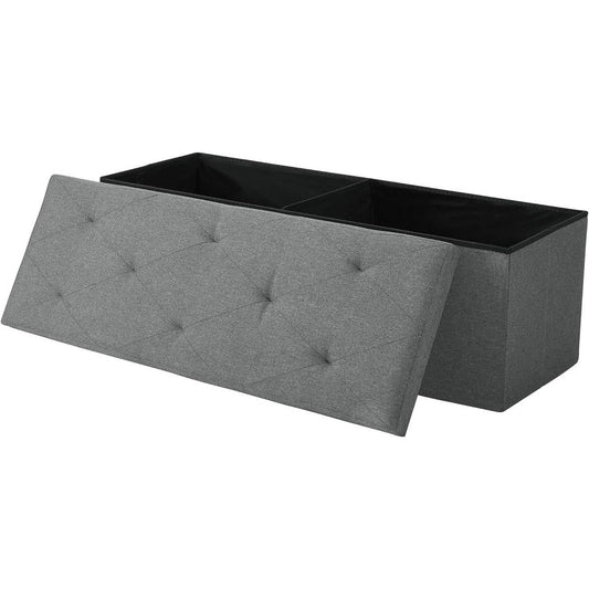 Dark Grey Linen Upholstered Bedroom Living Room Entryway Storage Bench Ottoman-0