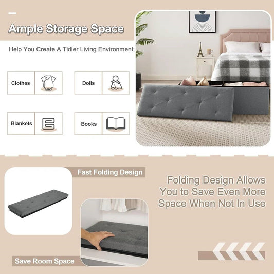 Dark Grey Linen Upholstered Bedroom Living Room Entryway Storage Bench Ottoman-1
