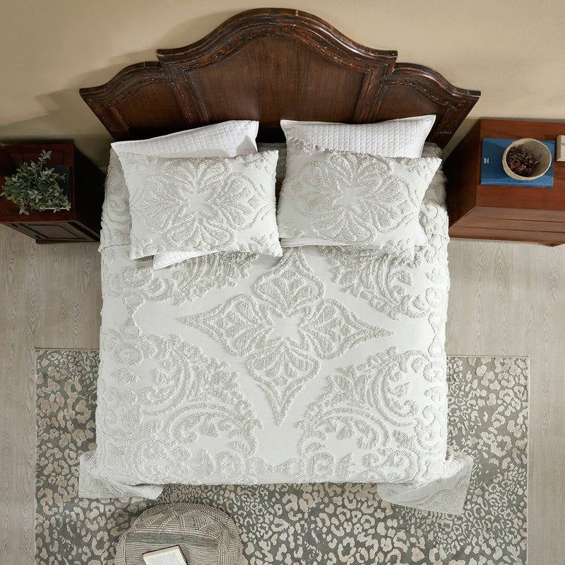 Full Size 100-Percent Cotton Chenille 3-Piece Coverlet Bedspread Set in Ivory-2