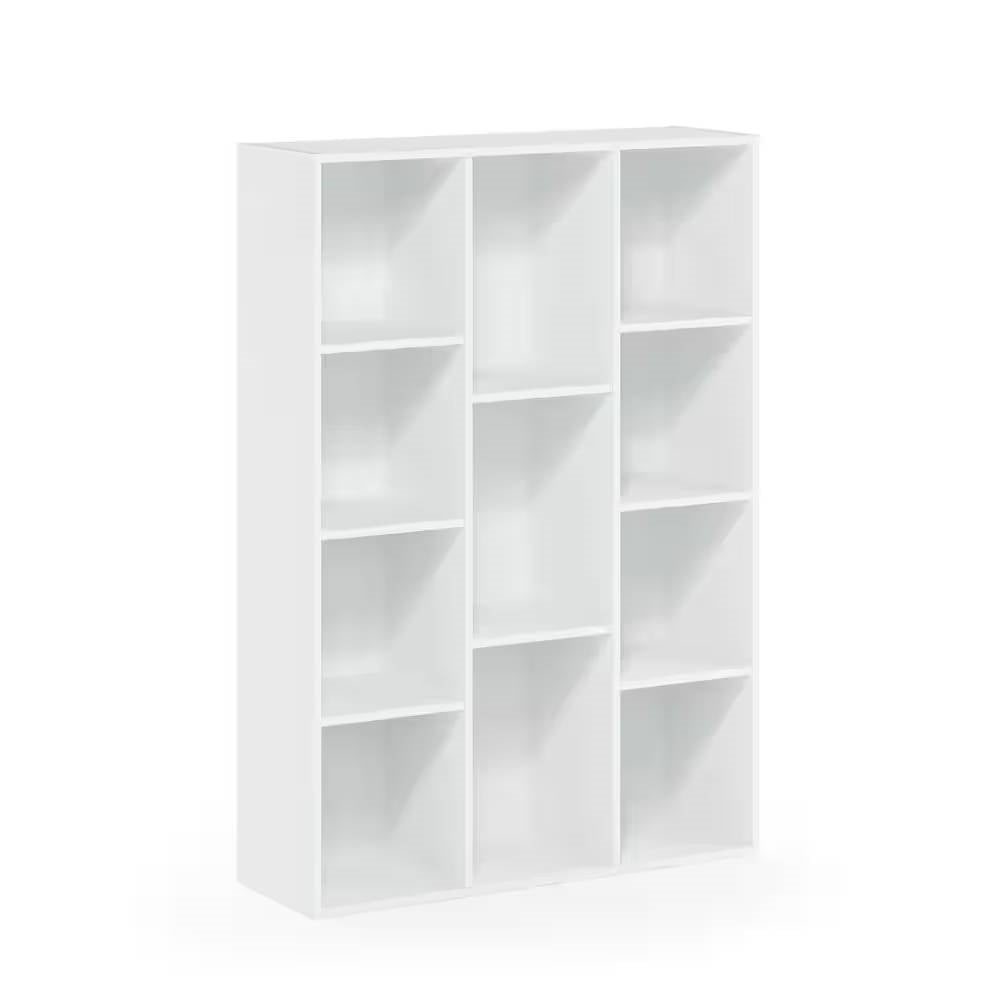 Modern 42-inch High Bookcase with 11-Cube Open Shelves in White Wood Finish-3