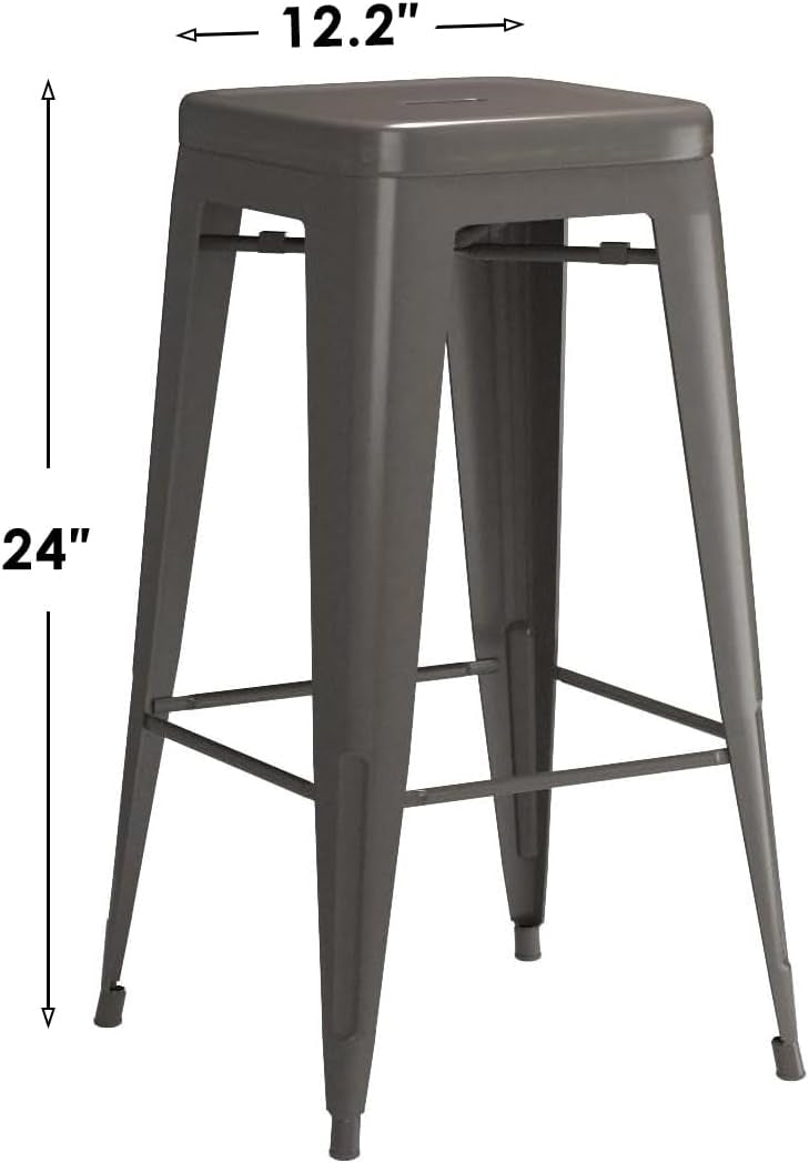 Set of 4 - 24-in. Indoor/Outdoor Backless Stacking Gunmetal Grey Metal Barstools-4