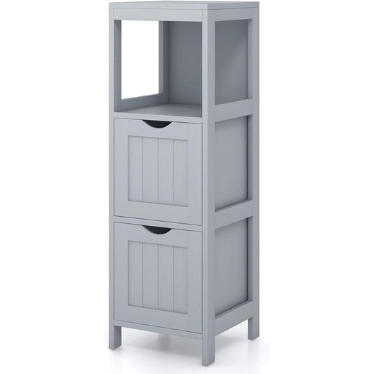 Modern Farmhouse 2-Drawer Bathroom Floor Cabinet with Shelf in Grey Wood Finish-0