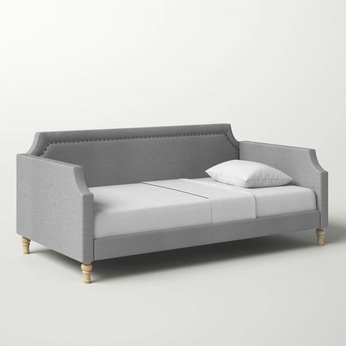 Twin size Grey Polyester Fabric Upholstered Daybed with Nailhead Trim-1