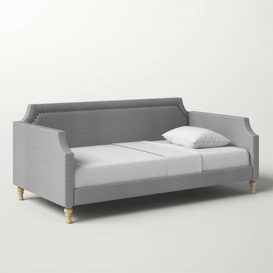 Twin size Grey Polyester Fabric Upholstered Daybed with Nailhead Trim-1