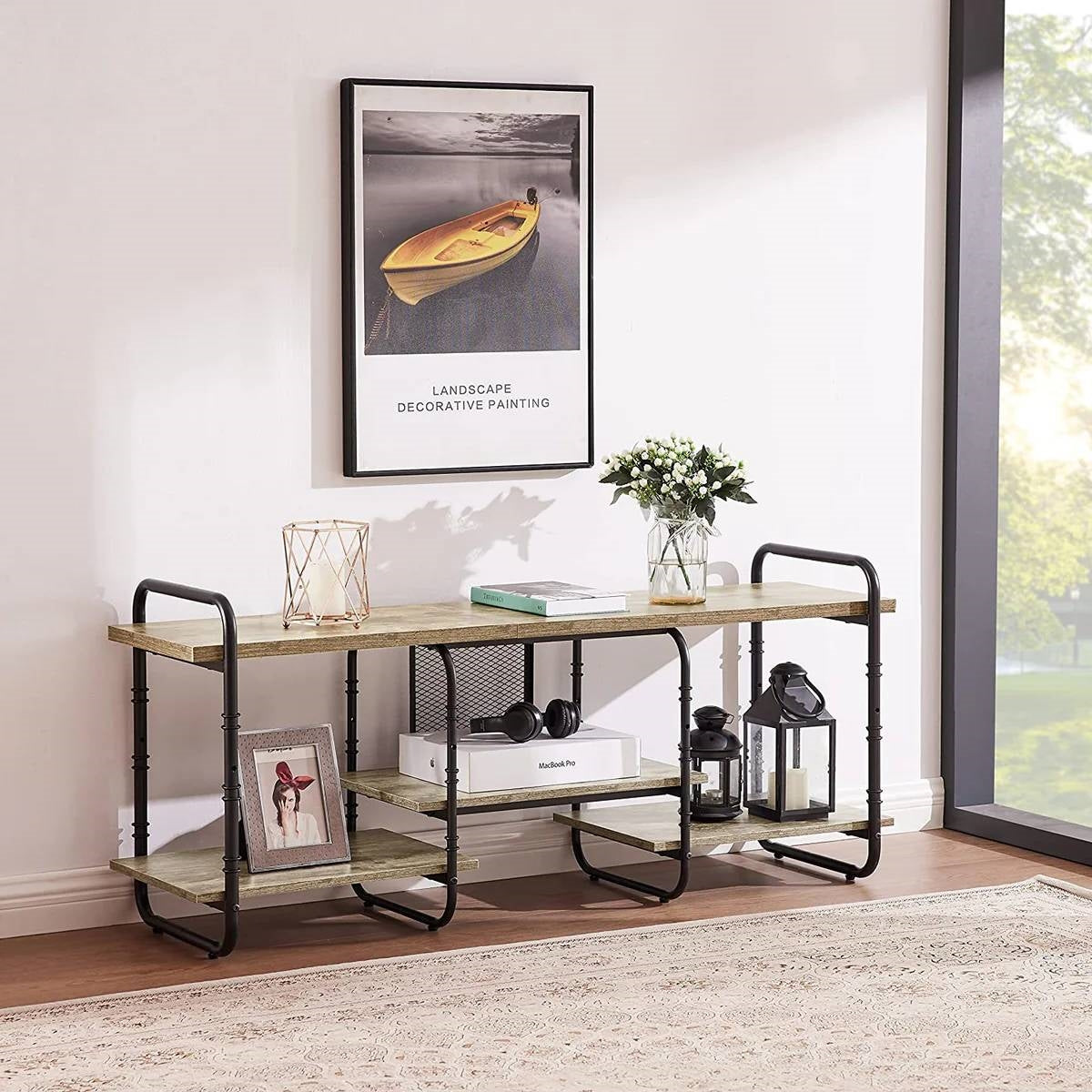 Modern Grey Wood and Metal Entertainment Center TV Stand for TV up to 60-inch-2