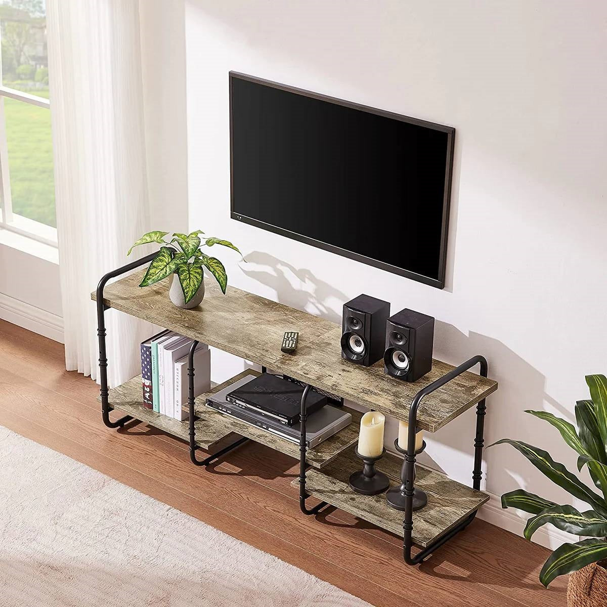Modern Grey Wood and Metal Entertainment Center TV Stand for TV up to 60-inch-3