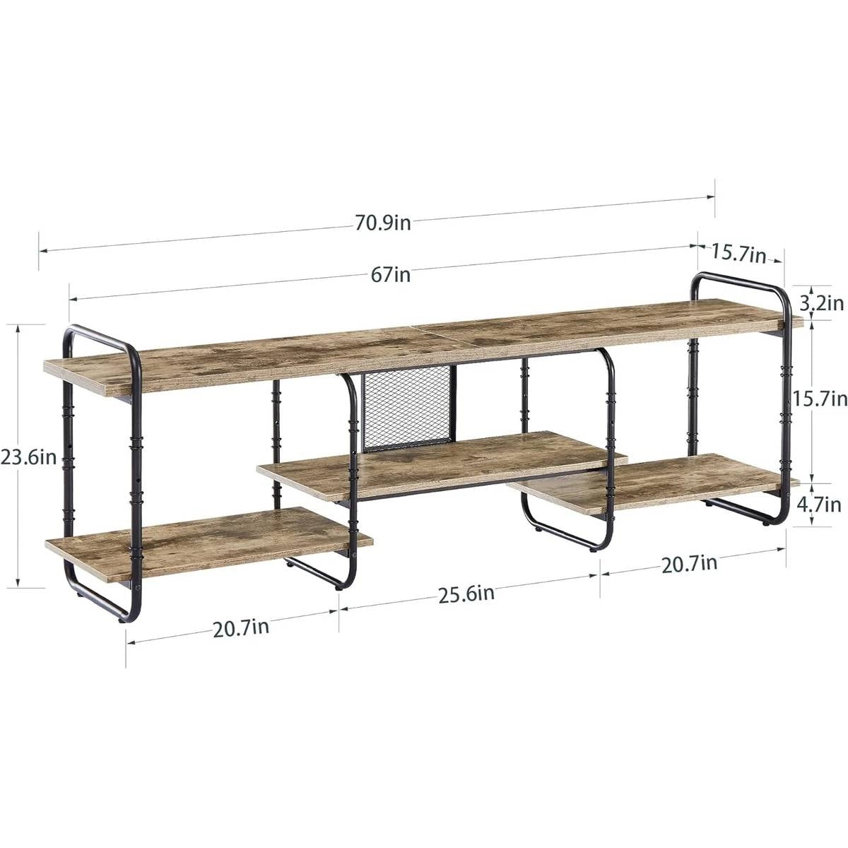Modern Grey Wood Black Metal Entertainment Center TV Stand for TV up to 75-inch-4