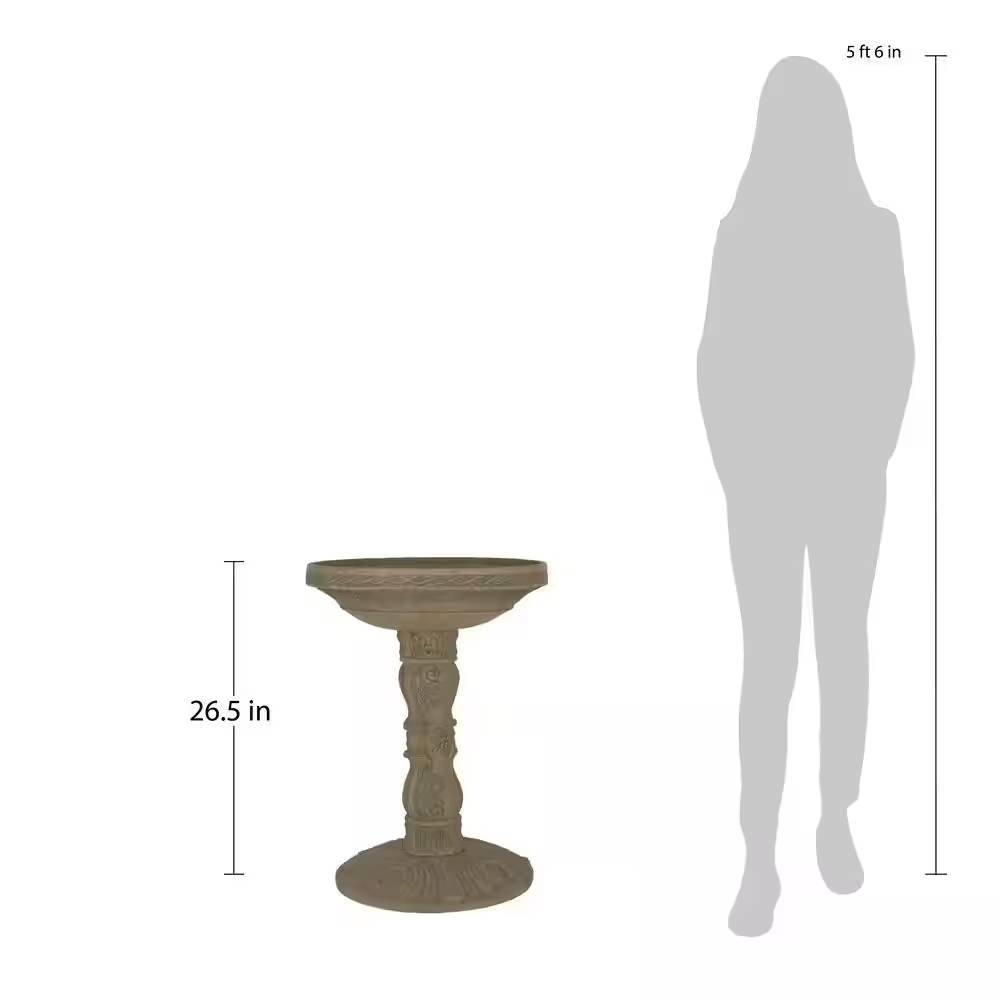 Outdoor Fiberglass Bird Bath in Aged Granite Stone Finish-1