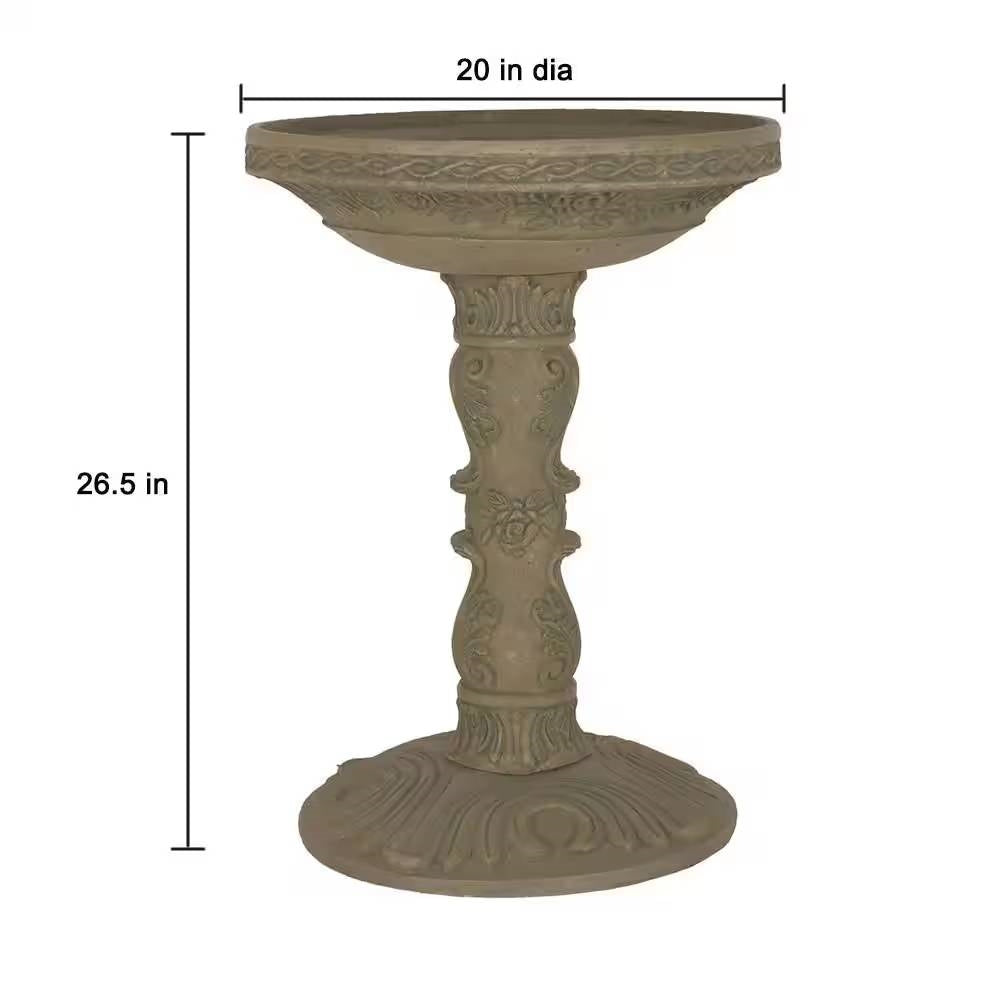 Outdoor Fiberglass Bird Bath in Aged Granite Stone Finish-4