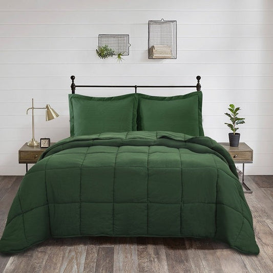 Twin Size Green 3 Piece Microfiber Reversible Comforter Set-0