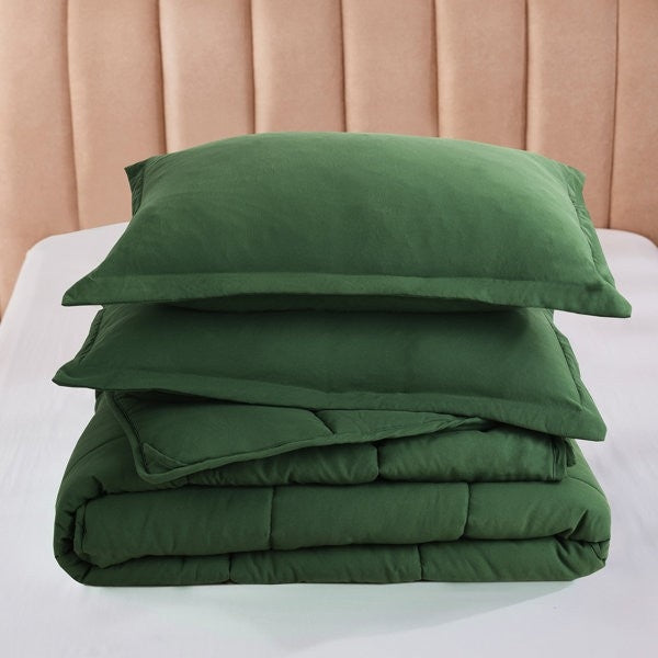 Twin Size Green 3 Piece Microfiber Reversible Comforter Set-4