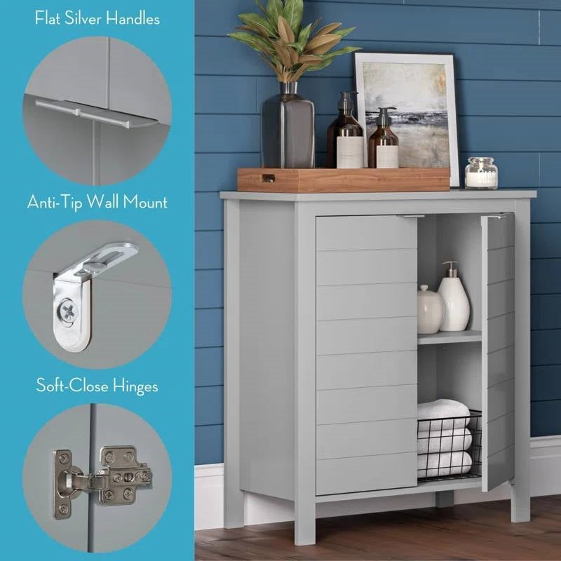 Bathroom Linen Cabinet with Storage Shelf in Grey Wood Finish-2