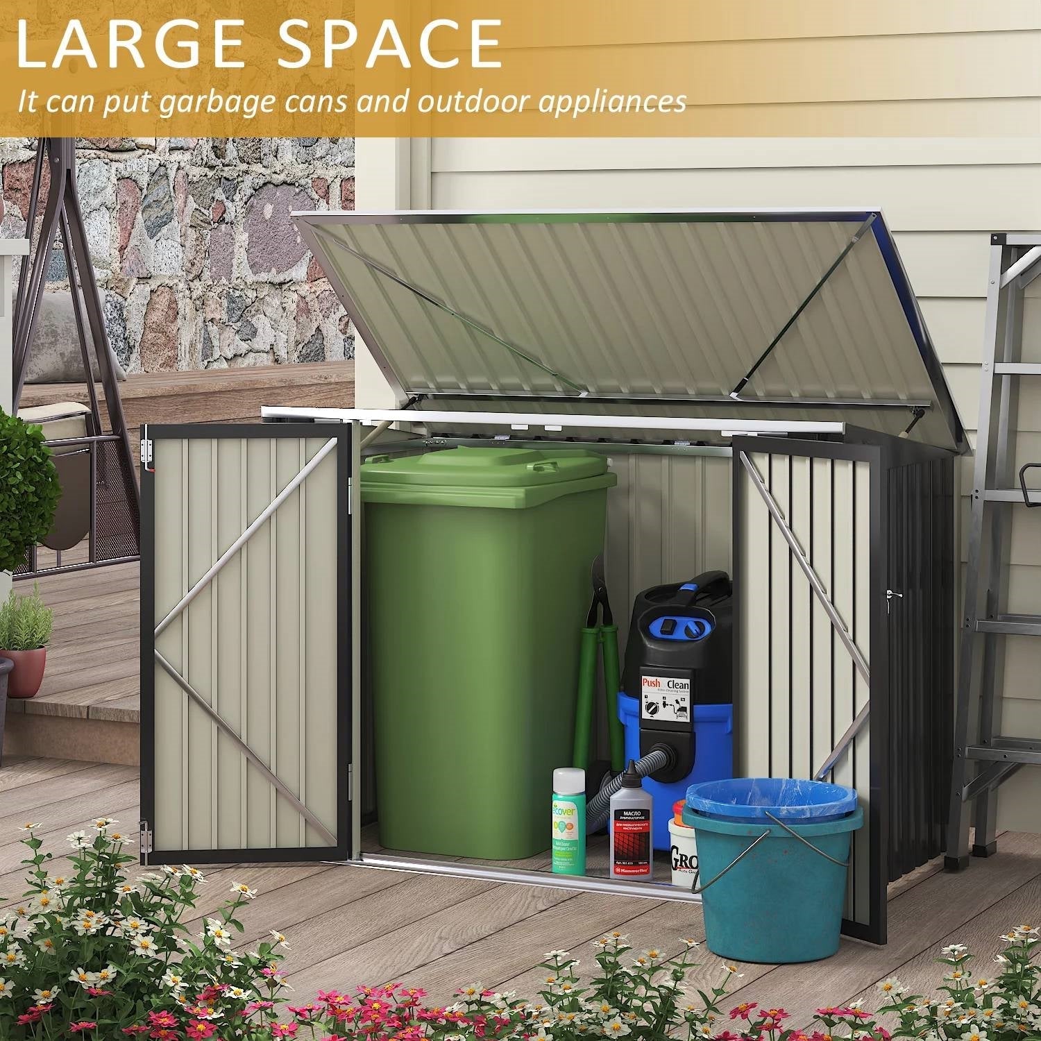 Outdoor Black Grey Galvanized Steel Garbage Trash Can Storage Shed-4