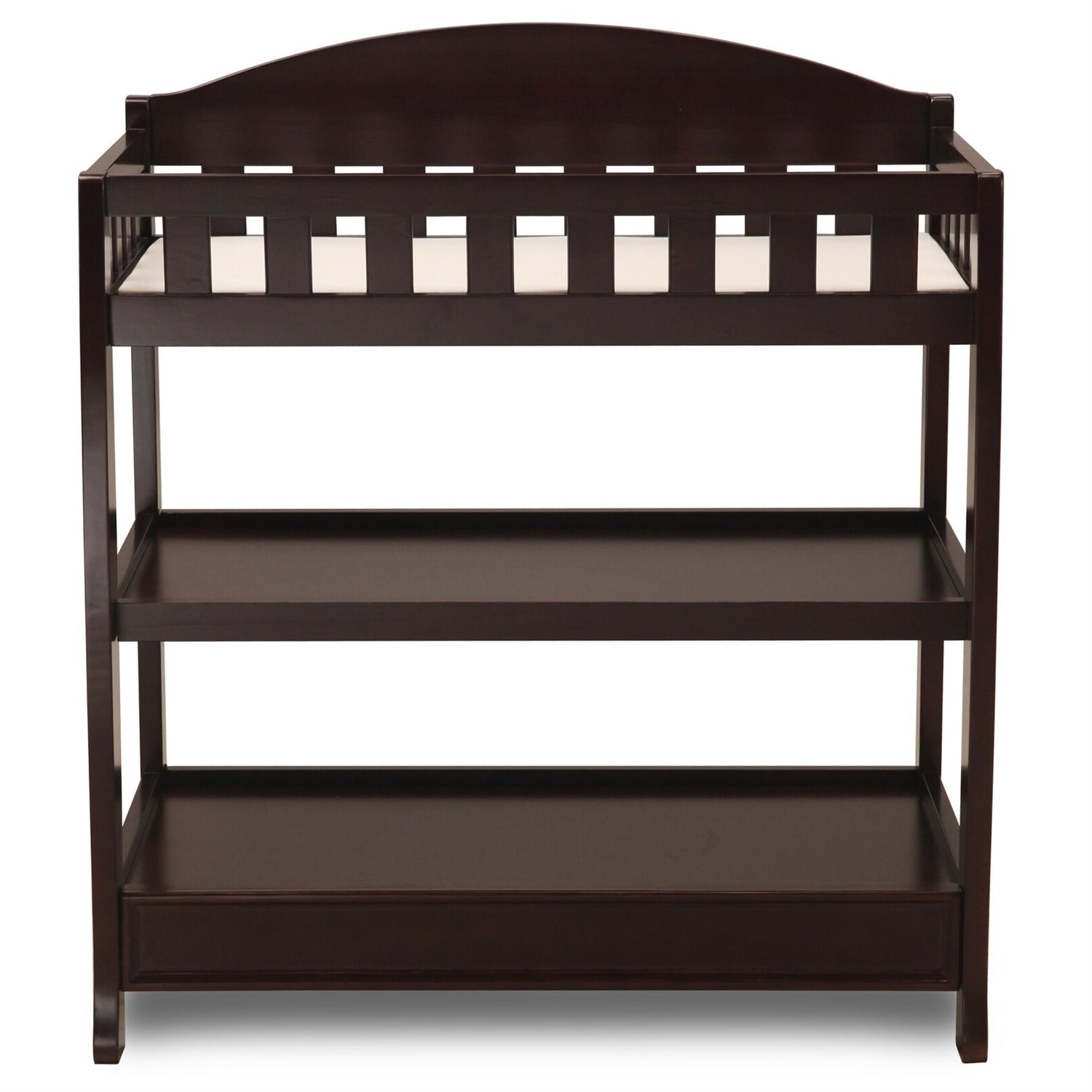 Modern Dark Brown Wooden Baby Changing Table with Safety Rail Pad and Strap-0