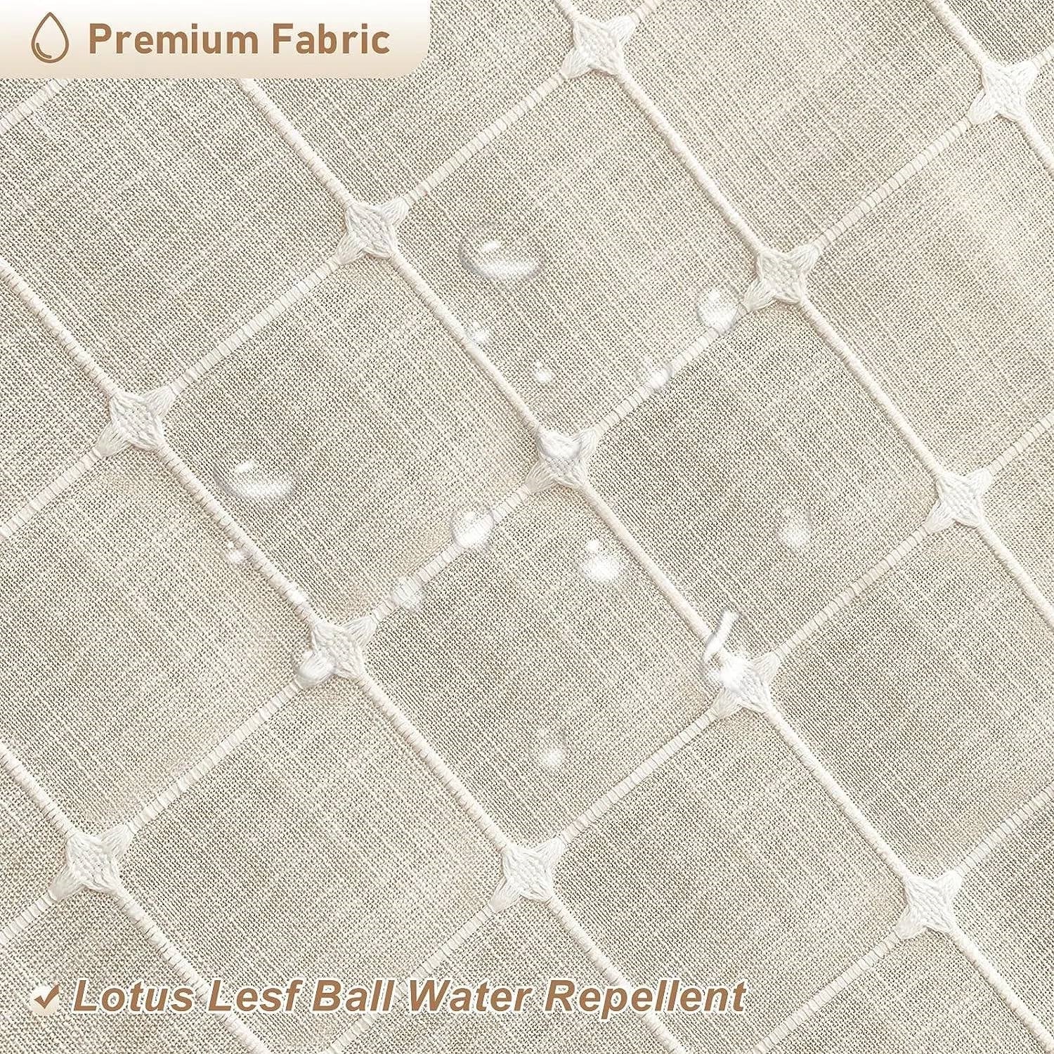 72-inch Farmhouse Beige Cotton Linen Blend Shower Curtain with Boho Tassels-2