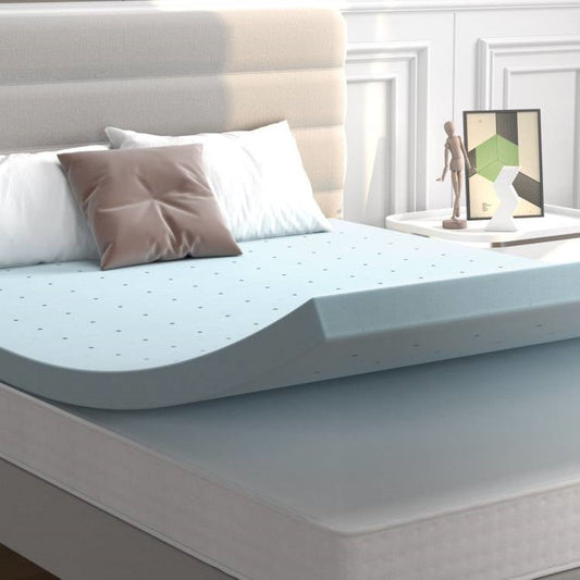 King size 4-inch Thick Soft Gel Memory Foam Mattress Topper in Light Blue-0