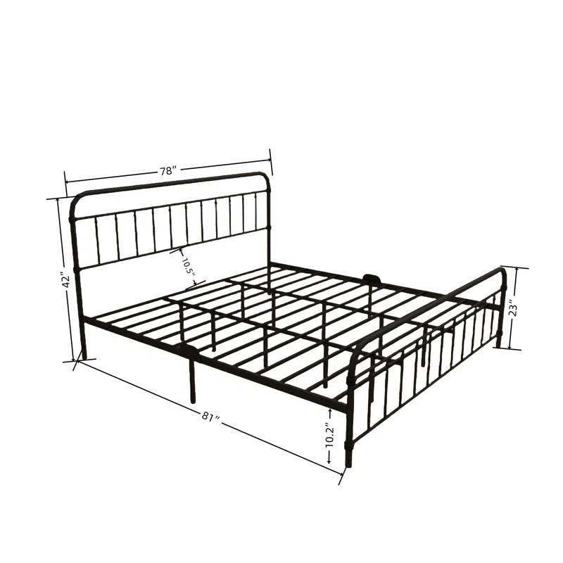 King size Black Metal Platform Bed Frame with Rounded Headboard Footboard-3