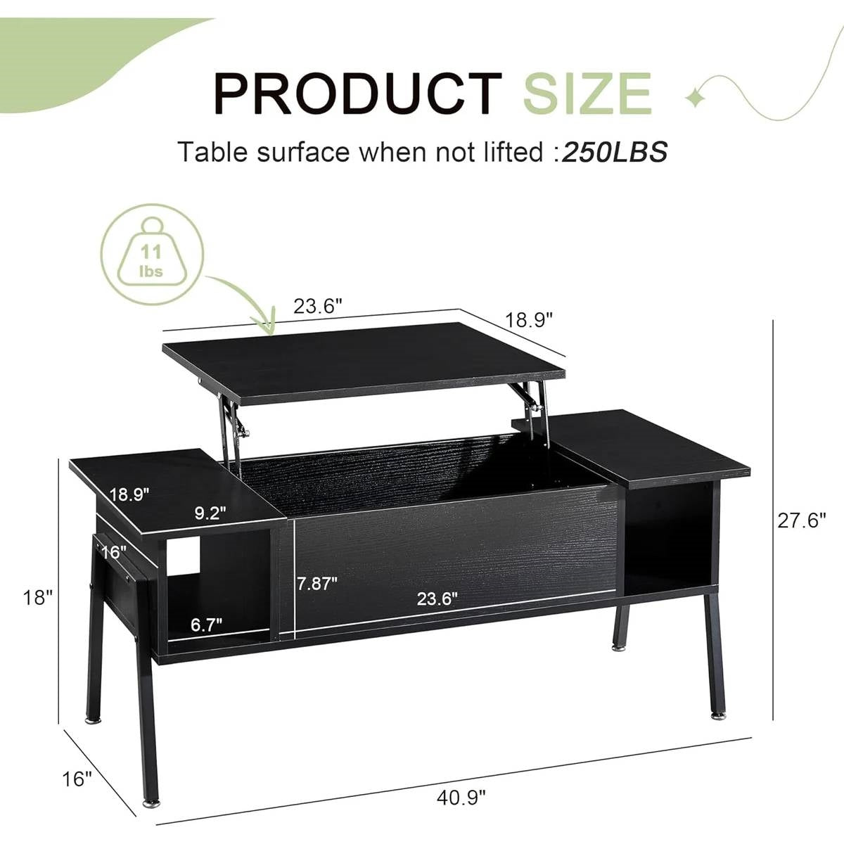 Modern Lift-Top Coffee Table Laptop Desk with Storage Shelf in Black Wood Finish-4
