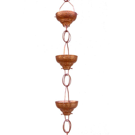 Pure Copper 8.5-Ft Rain Chain with 13 Hammered Funnel Shape Cups-1