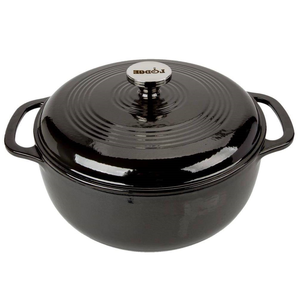 Round 6-Quart Black Enamel Cast Iron Dutch Oven with Lid-0