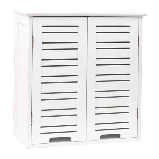 Wall-Mount Bathroom Storage Cabinet with Louver Doors in White Wood Finish-0