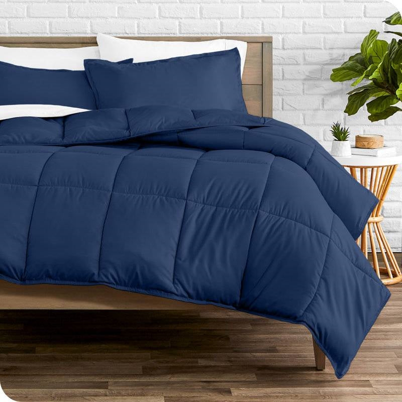 Full/Double size Super Soft Down Alternative Comforter Set in Navy Blue-0