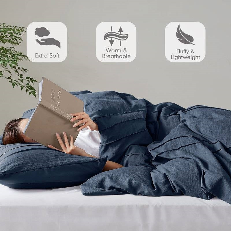 Twin/Twin XL Microfiber Pleated Bohemian style Pre-Washed Comforter Set in Navy-3