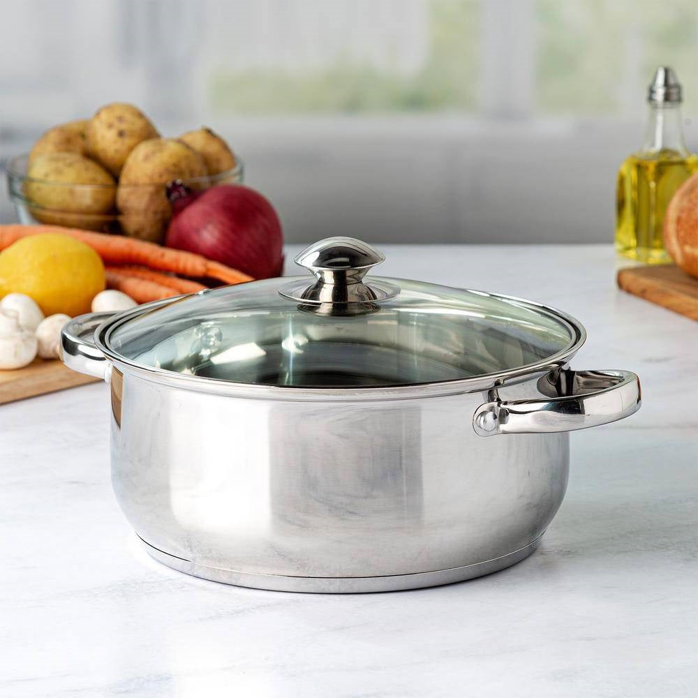 Round 5-Quart Stainless Steel Dutch Oven with Glass Lid-0