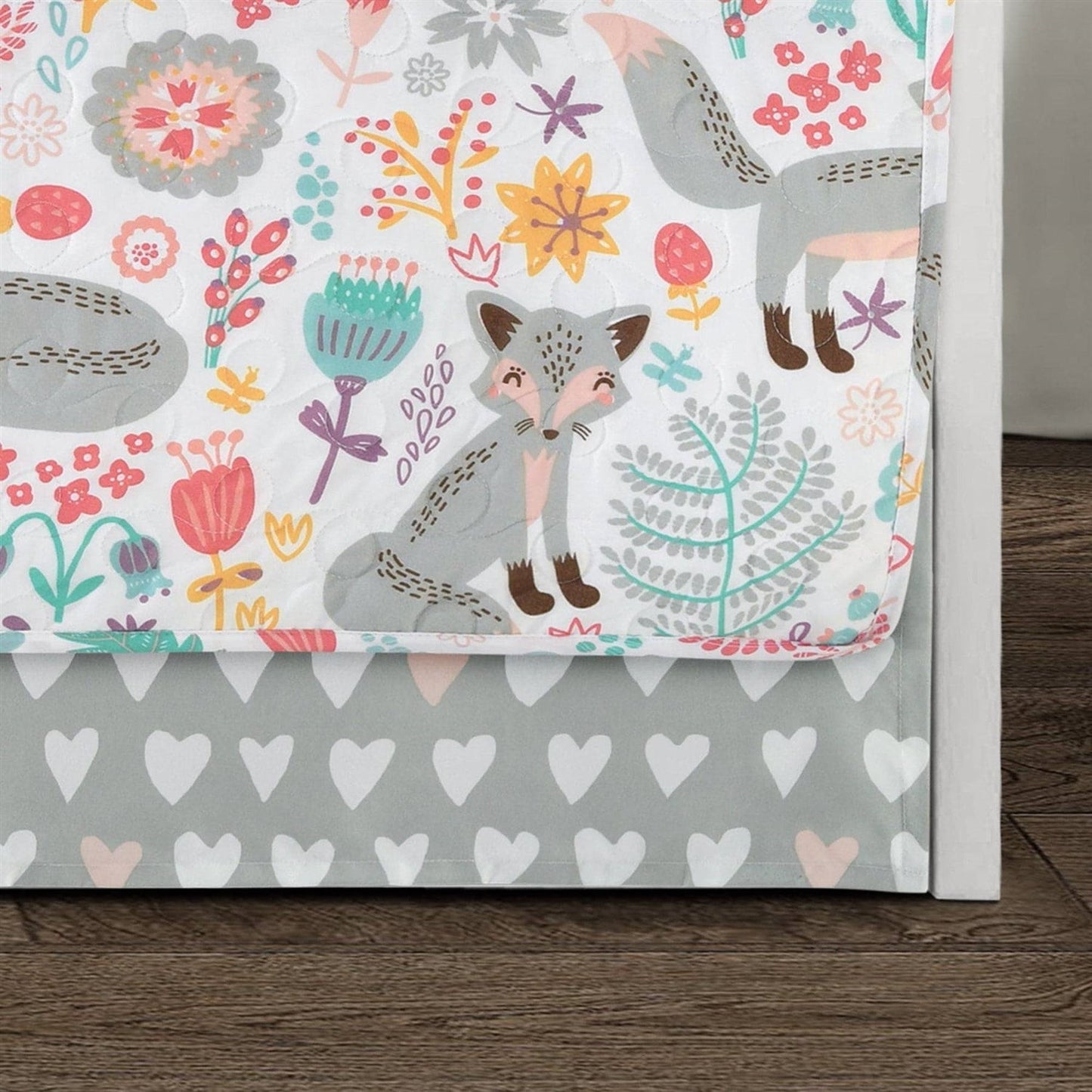 Pink Teal Orange Grey 6 Piece Floral Foxes Daybed Cover Bedding Set-2