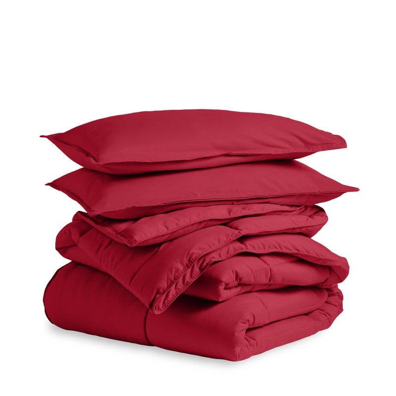 Queen Size All Season Super Soft Down Alternative Comforter Set Red-1