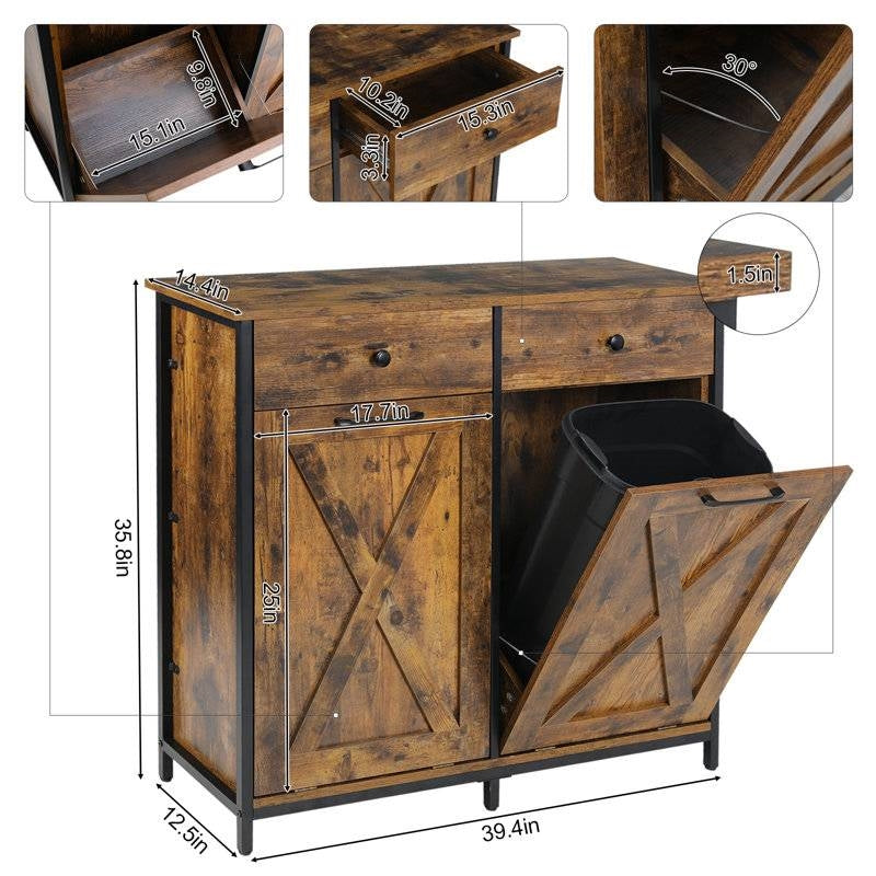 Rustic Multipurpose 2 Drawer / 2 Tilt Out 10gL Kitchen Laundry Trash/Recycle Storage-4
