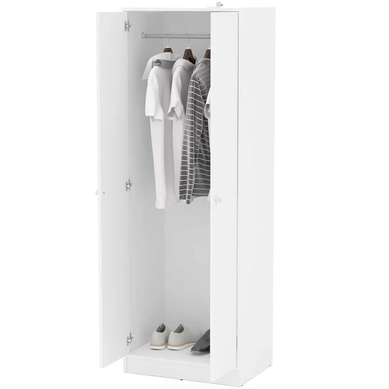 Modern White 2-Door Wardrobe Armoire Cabinet with Clothes Hanging Rod-1