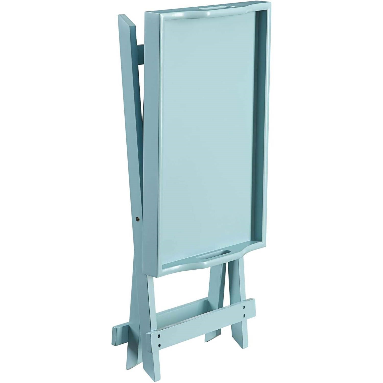 Folding TV Tray Bedside Table in Light Blue Teal Turquoise Seafoam Wood Finish-3