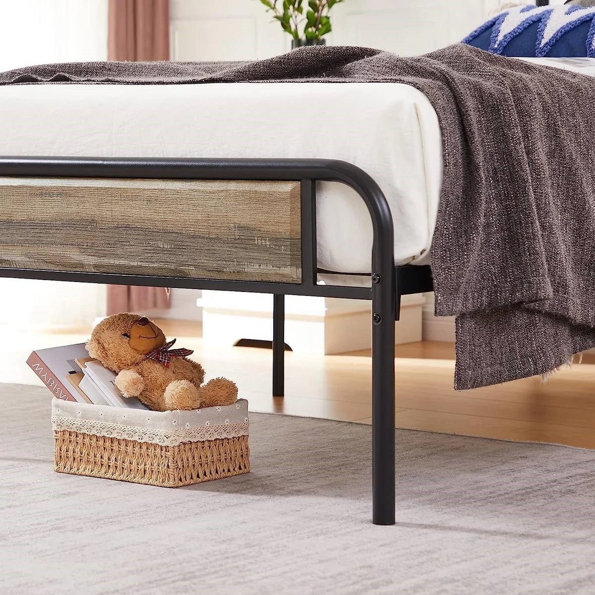 Twin Grey Wood Metal Platform Bed Frame with Rounded Headboard Footboard-3